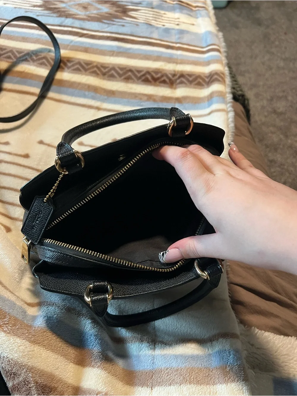 Coach Black Saffiano Leather Dome Satchel with Gold Hardware
